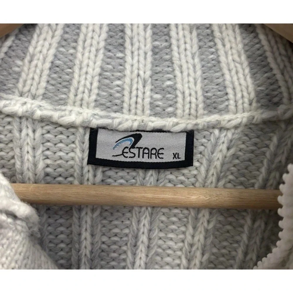 Estare Mens XI Gray White Diamond Cable Knit Wool Blend Toggle‎ Sweater MockNeck - Picture 7 of 8